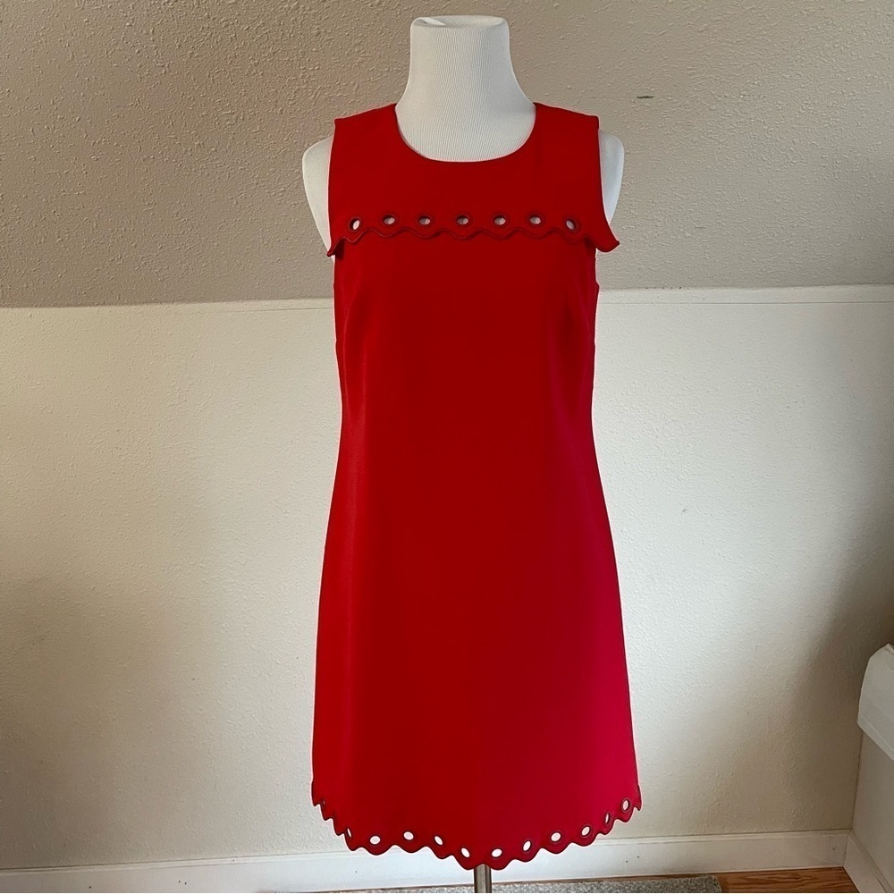 J. Crew Electric Red Scalloped Dress with Grommets NWT - Picture 3 of 10